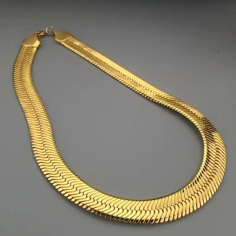MaxBling81 Herringbone Chain Necklace, 11mm Unisex Glossy Gold-Plated Brass Base, 20-Inch Daily Versatile Costume Jewelry, Daily Versatile Chain, Costume Jewelry Necklace, 20 Inch Chain