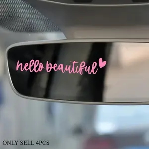 4PCS/SET ardcore Gentle Self-Love Style "hello beautiful Heart Cursive", Car Accessories, Suitable for Car Rearview Mirrors, Car Bodies, Laptop Cases, Personalized Decal for Gentle Self-Love Culture and Personalized Aesthetics Enthusiasts