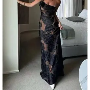 Sexy burnt flower sling shoulder flower dress Elegant Fashion Formal Soft Womenswear Blouses Chic Evening Breathable Fabrics Jeans Piece