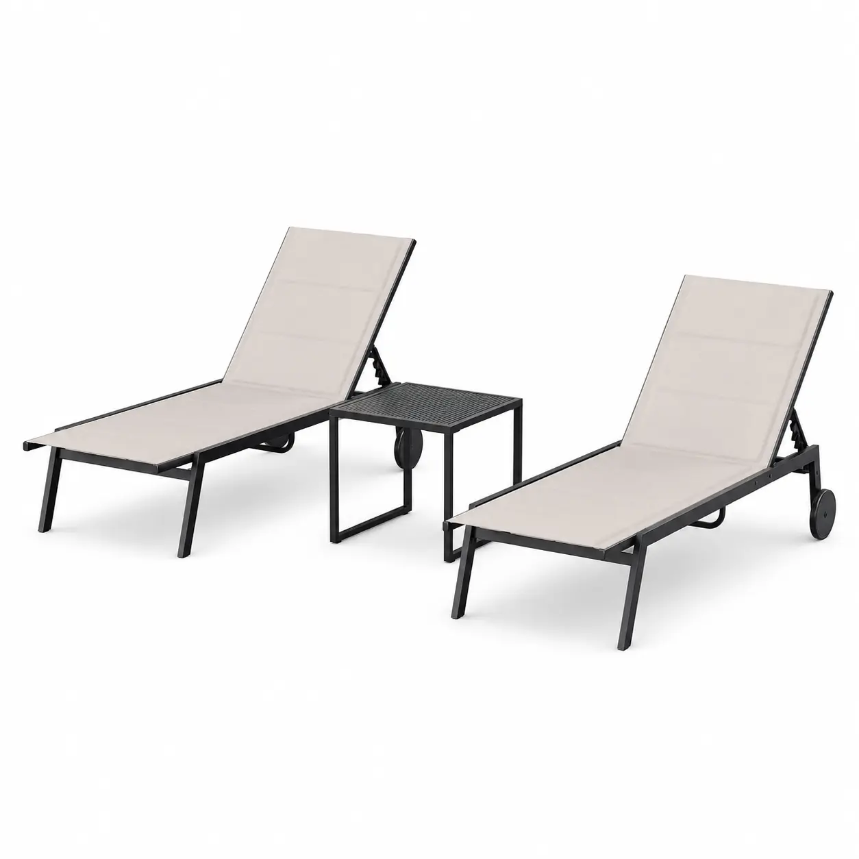 GarveeTools 3-Piece Patio Chaise Lounge Set with Side Table. Heavy Duty Outdoor Furniture, 350 LBS Capacity, 5-Position Adjustable Reclining Backrest & Wheels. Breathable Textilene Sunbed for Poolside, Deck, Garden. UV Resistant. Fast Setup.