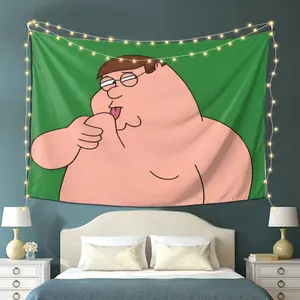 Peter Griffin Themed Tapestry Wall Hanging - Soft Peach Light Beige Polyester Fabric, Horizontal Design for Living Room & Bedroom Decor, No Electricity Needed, Perfect Gift for Fans 60X40