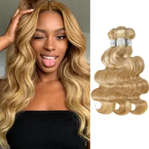 ALHER F27/613 Blonde Highlight Bundles Human Hair Body Wave 13A Ombre Human Hair 1/3 Bundles Multi Blonde 2 Tone Mix Sew In 100% Virgin Hair Extensions for Black Women Soft No Fade