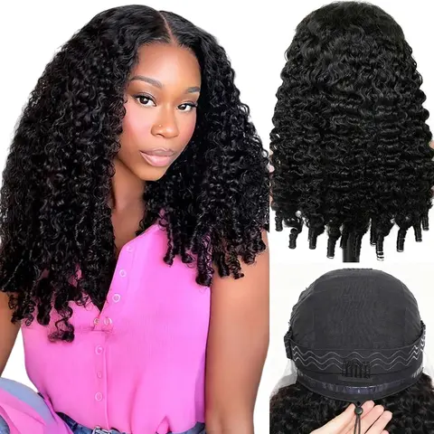 13x6 HD Transparent Lace Front Glueless Wig, 100% Virgin Human Hair Burmese Deep Curly Female Wig for Black Women, 180 Density Pre-Plucked with Baby Hair, Elastic Band, Natural Color, Comb-In
