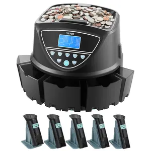 VEVOR USD Coin Sorter, Coin Counter Machine for 5 Kinds of USD Coins, Coin Sorter and Wrapper Machine Holds up to 2000 Coins, Screen Display Coin Storage Included 5 Coin Tubes and Boxes