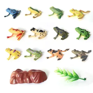 Mini Frog Toy Set with Grass and Stone, Realistic Rainforest Decorative Lawn Ornament, Educational Toy, Birthday Gift