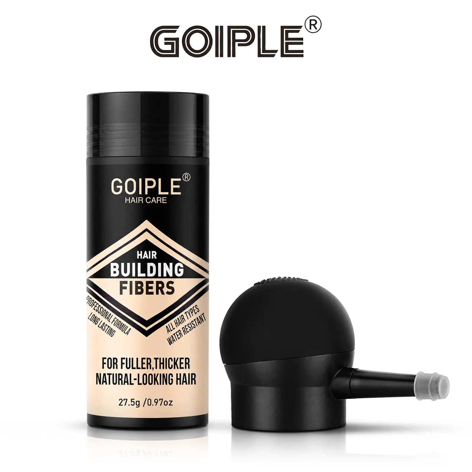 Goiple Hair & Beard Styling Set - Natural-Looking Hair Powder (Black, Pump Dispenser & Application Card), Waterproof Volumizing Spray for All-Day Hold