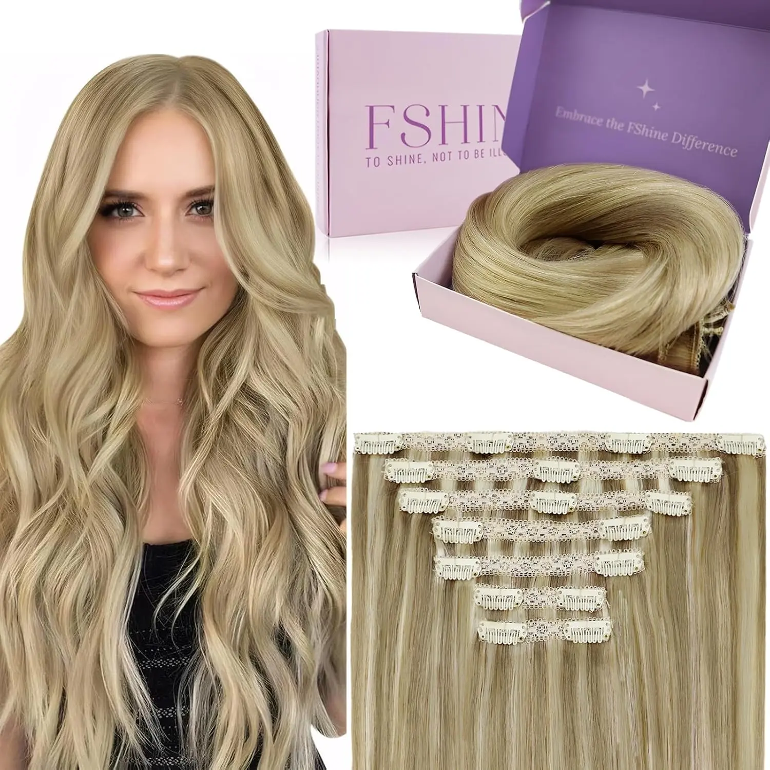 Fshine Clip-in Hair Extensions Clip-in Set, 100% Real Human Straight Hair, Long-Lasting Wear, Multi-Size Options