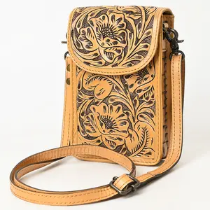 American Darling Hand Tooled Leather Cell Phone Holder – Genuine Leather Western Crossbody with Adjustable Strap