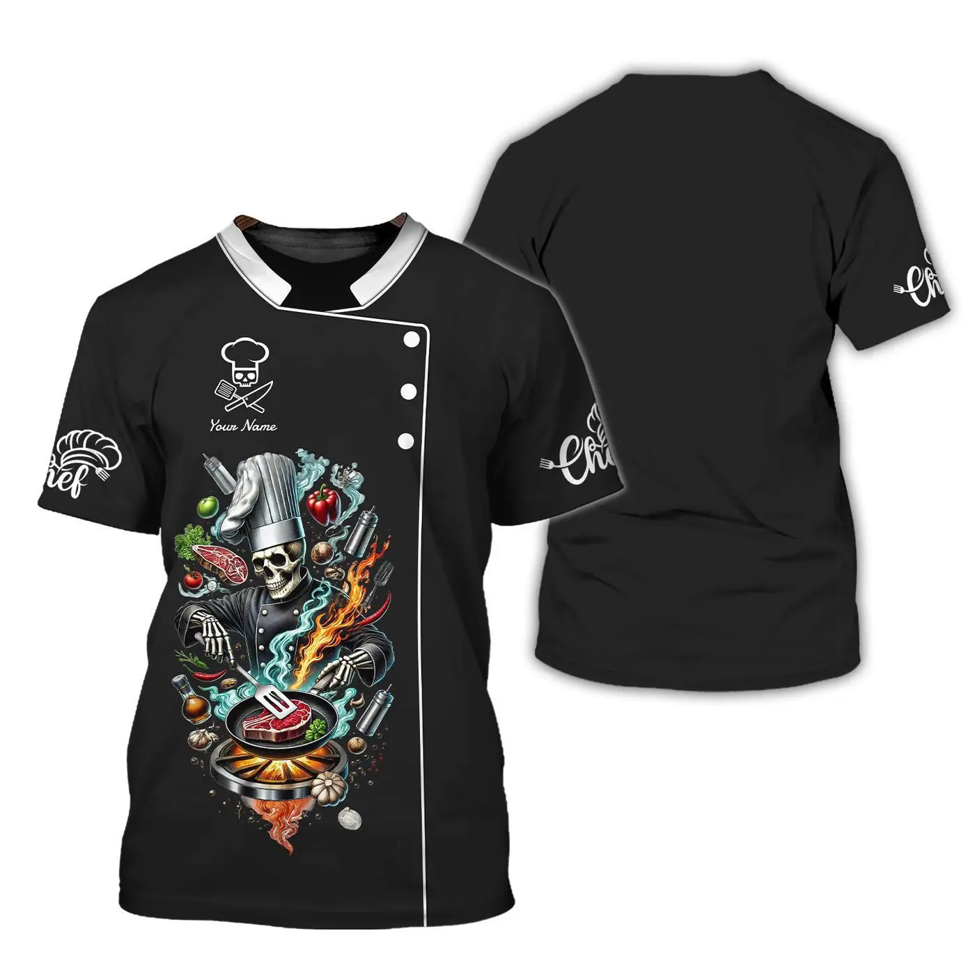 Chef T-shirt squelette de chef personnalisé - Cuisinez avec style et une touche de fougue