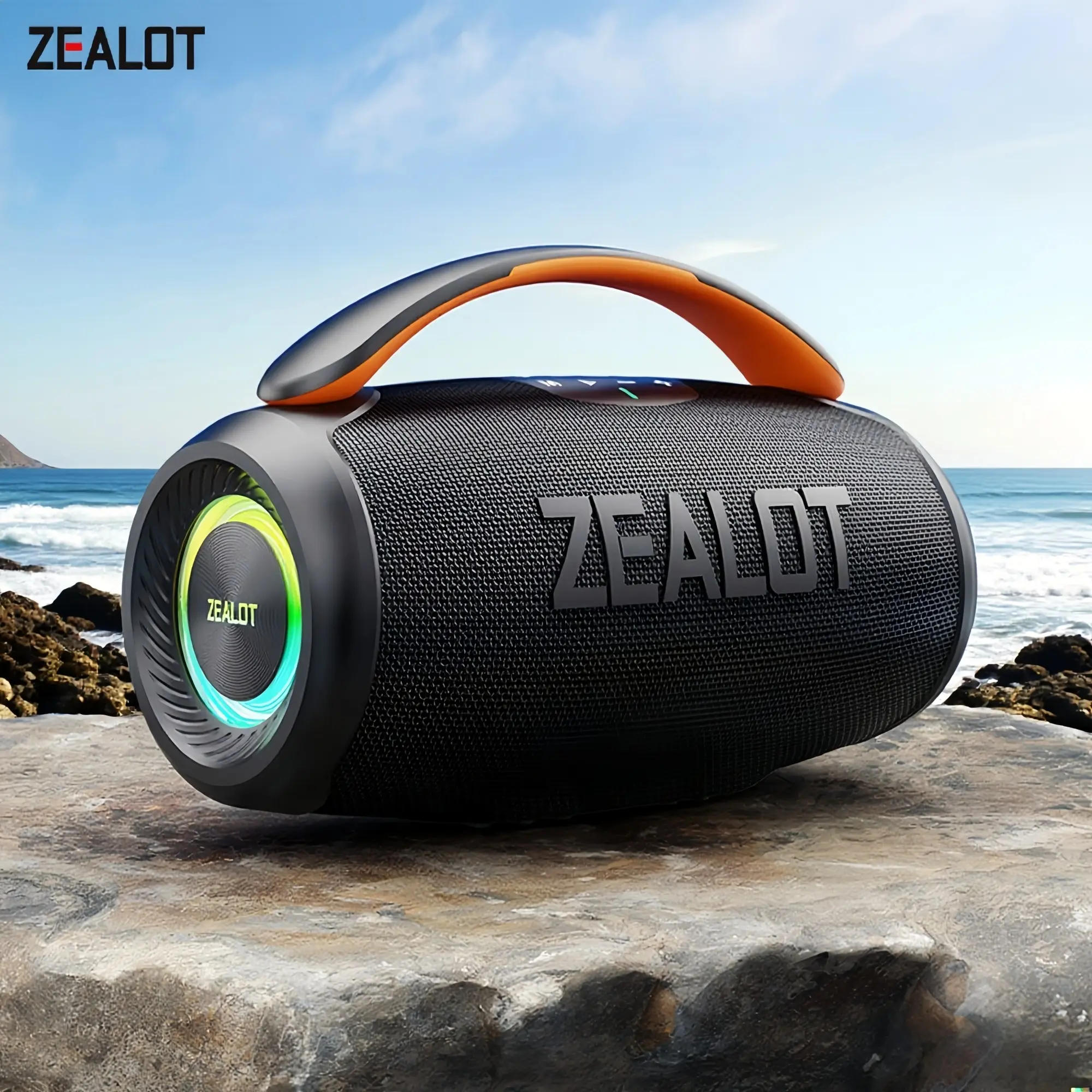 ZEALOT 60W Portable Bluetooth Subwoofer, Outdoor Speaker Handle Design, IPX6 Waterproof, RGB Rhythm Lights, 6000mAh Long Play, BT5.3/EQ/Wireless Tandem, Suitable for Home/Party/Gym/Pool, Multifunctional Wireless Speaker