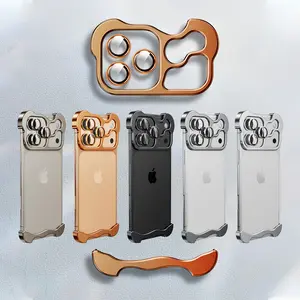 Frameless Corner Pad Metal Case for iPhone 17 Pro Max Air 16 15 14 13 Pro Max, with Lens Protective, Shaped Corner Shockproof Bumper Case