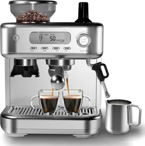 Garvee Espresso Machine with Grinder, 20 Bar Professional Coffee Maker for Home, Coffee Machine with High Power Milk Frother, Digital LCD, Stainless Steel (Single/Double Brew)