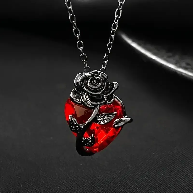 Elegant Red LOVE Heart-Shaped Rose Pendant Necklace, 3*2cm Acrylic-Zinc Alloy Pendant, 50cm Long Chain, 1PC Unisex Valentine's Day & Anniversary Gift Jewelry, Accessories for Women