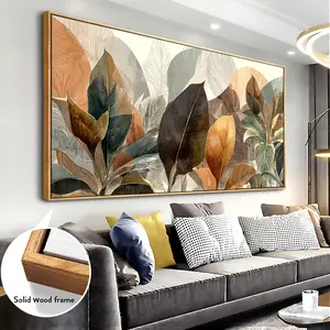 Modern canvas wall art - 20x40-inch abstract wall art - solid wood frame, that is, the hanging wabi-sabi natural fusion, the textured leaf shape and soft tones embrace nature, suitable for creating a peaceful and simple home atmosphere