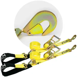 VULCAN Axle Tie Down Combo Strap Kit - 2 Inch - Classic Yellow - 3,300 Pound Safe Working Load Atv Transport Truck Transport