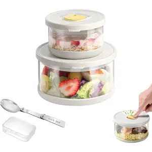 Glass  Storage Containers with Airtight , 33.8oz & 11.8oz High-Borosilicate Glass Meal Prep Containers with Spork, Bento Lunch Boxes for Salad, Ramen, Soup, Fruit - 2 Pack, White