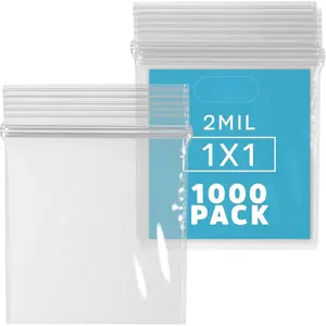 1000 Count - 1" x 1" Small Zip Bags, Mini Reclosable  Zipper Baggies, 2 Mil, Clear Plastic Resealable Storage Bags with Zip Top Lock for Packaging , , Pills, Powders -