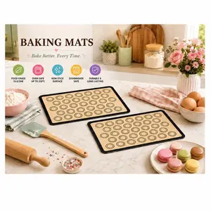 2026 New 2pc Nonstick Silicone Half Sheets, Macaron Baking Mats Set - Mix-and-Match Colors, Reusable, Heat-Resistant Bakeware, Dishwasher-Safe Oven Liner for Macarons, Pastry
