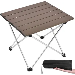 Small Folding Camping Table with Aluminum Table Top, Beach Table for Sand with Carrying Bag,Prefect for Outdoor, Picnic, BBQ, Cooking, Festival (Coffee-M)