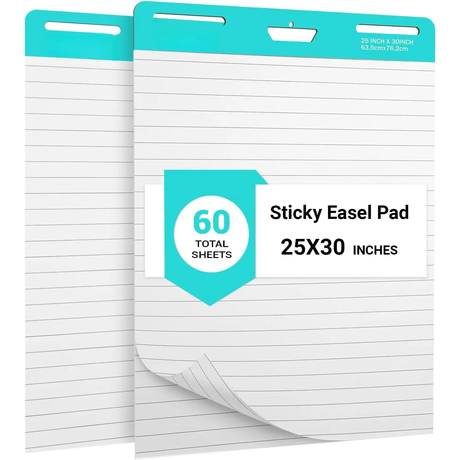 Lined Sticky Easel Pad, 25 in x 30 in,Flip Chart Paper,Sticky Chart Paper for Teachers, Large Self-Stick Easel Paper,Super Sticky & Bleed-Resistant,30 Sheets/Pad,2 Pads