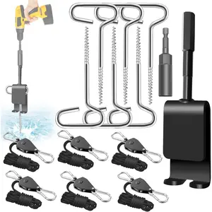 Ice Anchor Tool Kit, Universal Ice Fishing Anchor Tool with Ice Anchor Drill Adapter, Ice Fishing Tent Stakes,Rope Hanger, 1/4" Adapter Head for Setting Up Ice Fishing Shelter Tent