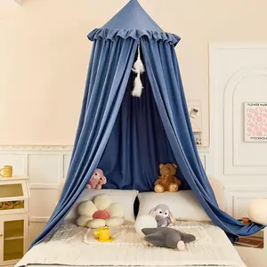 Canopy for Kids Bed, Soft and Durable Bed Canopy for Girls Room Tent, Dreamy Mosquito Net Bedding, Children Reading Nook Canopies Indoor (Blue)