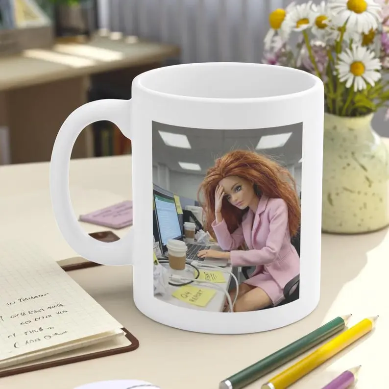 Funny Doll Face Mug, Disgusted Barbie Meme Coffee Cup, Sarcastic Office Humor Gift, Unhinged Mood Mug for Best Friend, Weird Dollhouse Gift