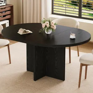 Garvee 43.3''-59'' Extendable Round Dining Table for 4-8, Modern Kitchen Oval Dining Table with Removable Leaves, Dinner Table for Dining Room, Kitchen, Living Room, Black