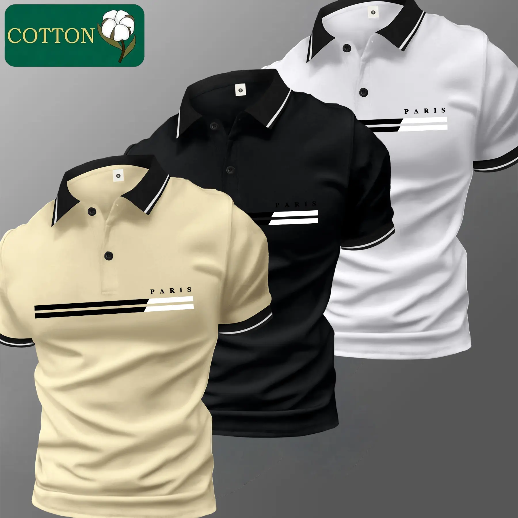 Men’s 2026 Fashion Cotton Short-Sleeve Turn-Down Collar Fitted Polo Shirt Set (Menswear Top), Casual & Wedding Wear, All Seasons, Multi-Color, Trendy Personalized Prints, Skin-Friendly Fabric, Discerning Individuals Shortsleeve Striped