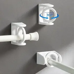 1set/2sets 360° Rotatable Retractable Pole Fixator Adjustable Hook System for Non-drilling Strong Adhesive Hooks Towel Rod Shower Curtain Rod Bracket