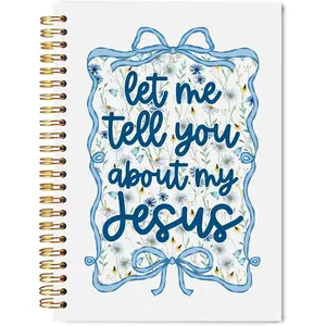 Blue Bow Floral Christian Notebook Journal 5.5x8.3, Let Me Tell You About My   Journaling Notebooks for Note Taking, Girly Religious Scripture Hardcover Spiral Notebook