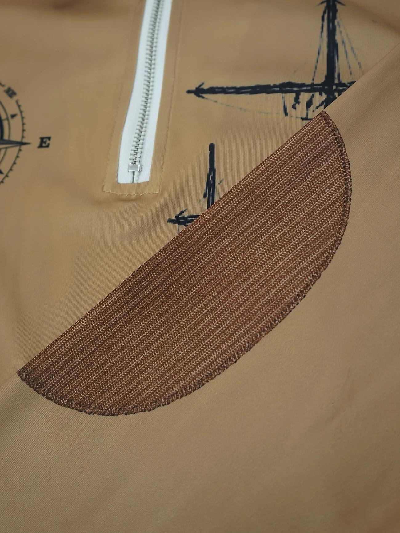 Autumn and winter vintage style sailboat print men's casual and comfortable long sleeved polo shirt Streetwear Collared Menswear