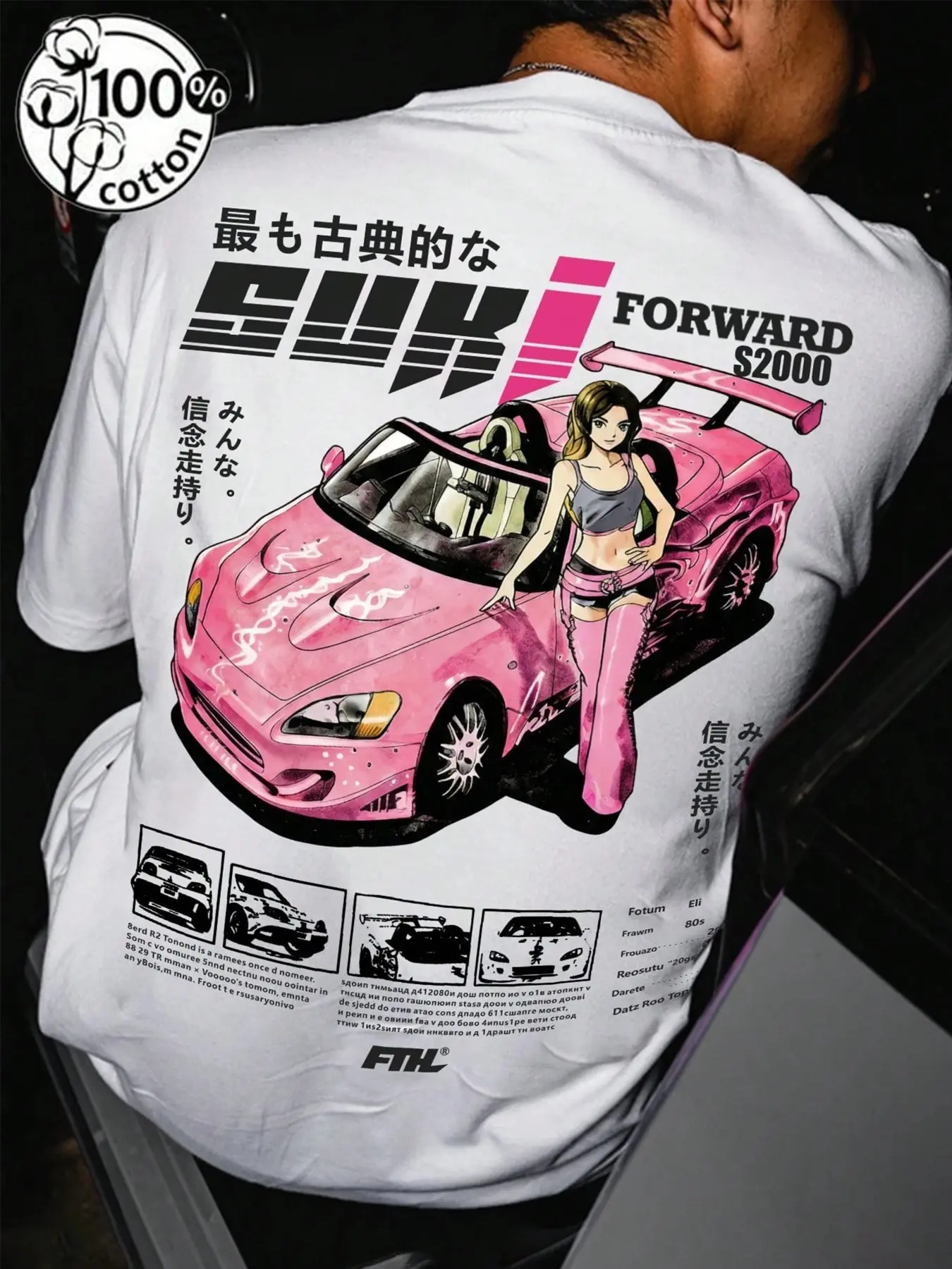 Unisex 100% Cotton  Oversized Graphic T-Shirt | Fast & Furious Suki Honda S2000 Anime Print JDM Fashion Streetwear Top