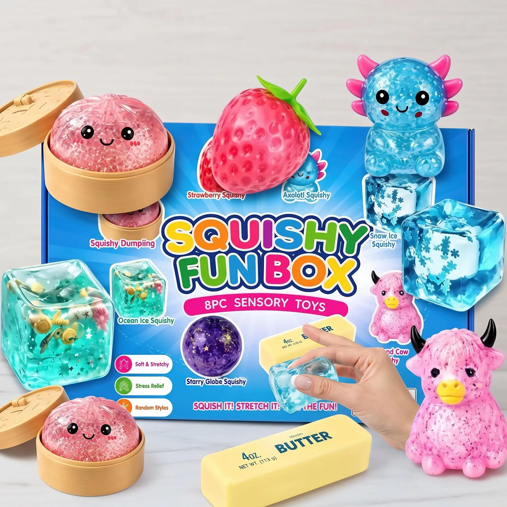8PCS Stress Relief Fidget Toys Set, Soft Squishy Sensory Decompression Toys, Slow Rebound Assorted Styles Pack, Anxiety Relief Toys for Kids & Adults, Party & Gift Toys