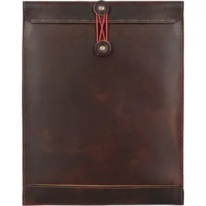 Handmade A4 Letter Size Leather Mailing Envelope Document Holder, Portfolio Binder Filing Folder, Vertical Gummed Protector Office Padfolio Desk Accessories (Bourbon Brown)
