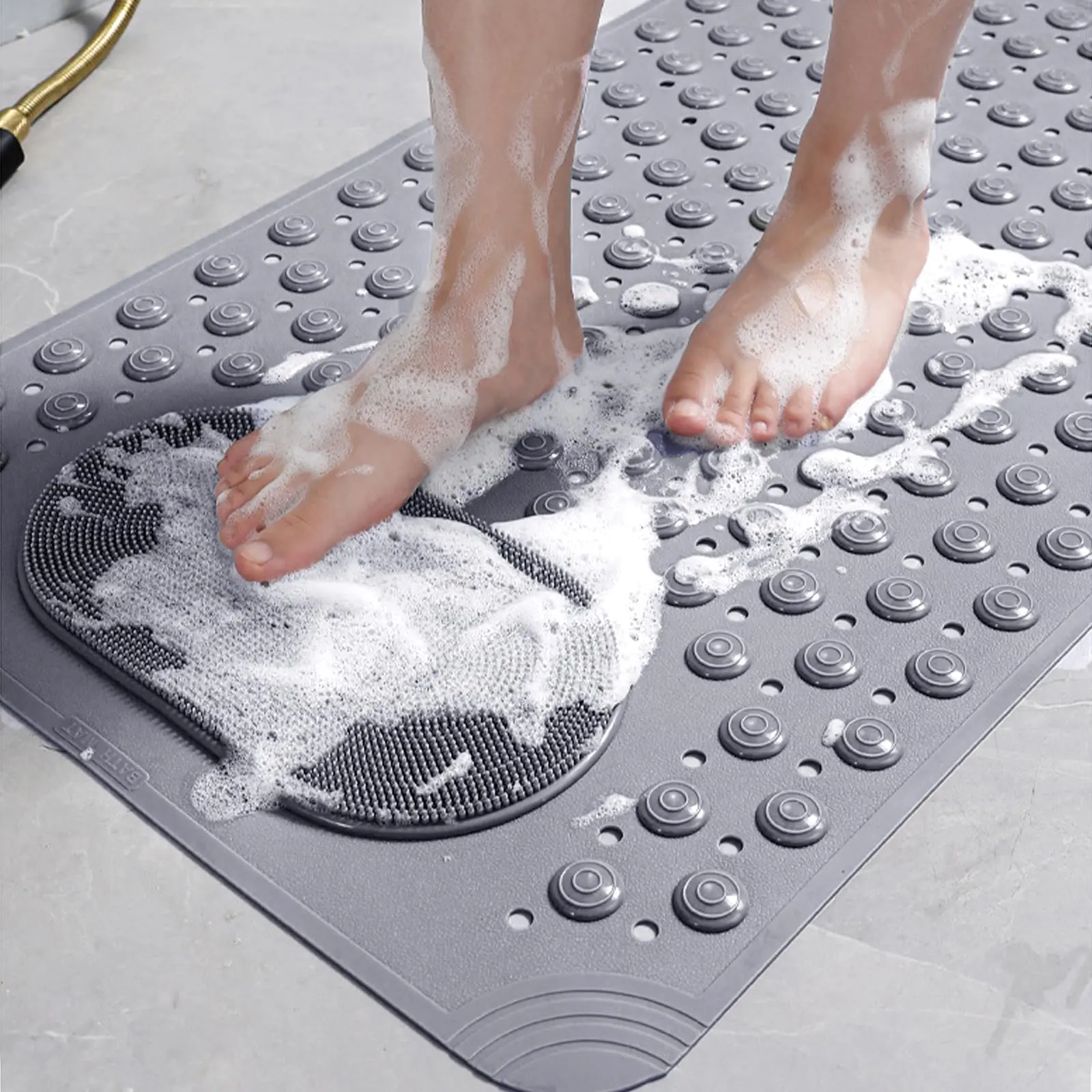 PVC Rectangle Bathroom Shower Tub Mat - Non-Slip, Massage Nodes, Waterproof, Dense Drainage Holes, Suction Cups, Machine Washable Quick-Drying Water Draining Portable Washable Bath Mat, Quick-Drying Bath Mats