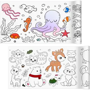 Coloring Paper Roll 2 Pcs Sticky Drawing Roll Paper for DIY Art Painting Coloring Ideal Gift for Young Artists 11.8" x 118" Land & Marine Animals Pattern
