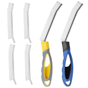 2 Pcs Hard Bristle Crevice Cleaning Brushes with 4 Pcs Replacement Brush Heads, Household Multi-Purpose Kitchen Bathroom Gap Cleaning Brush