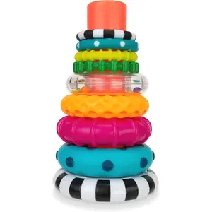 Sassy Stacks of Circles Stacking Ring STEM Learning Toy - 9-Piece Multi-Color Set for Babies 6+ Months, Early Education Sorting & Plugging Toy