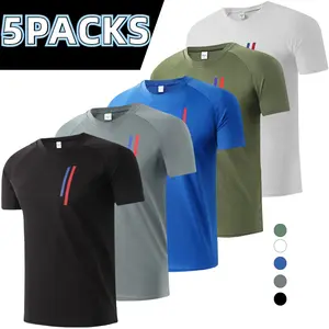 5-Pack Men's Mesh Printed Short Sleeve Sports T-shirts Breathable Athletic Top Tee for Basketball & Running Spring Summer Moisture Wicking Multicolor Workout Tops Gym Shirts