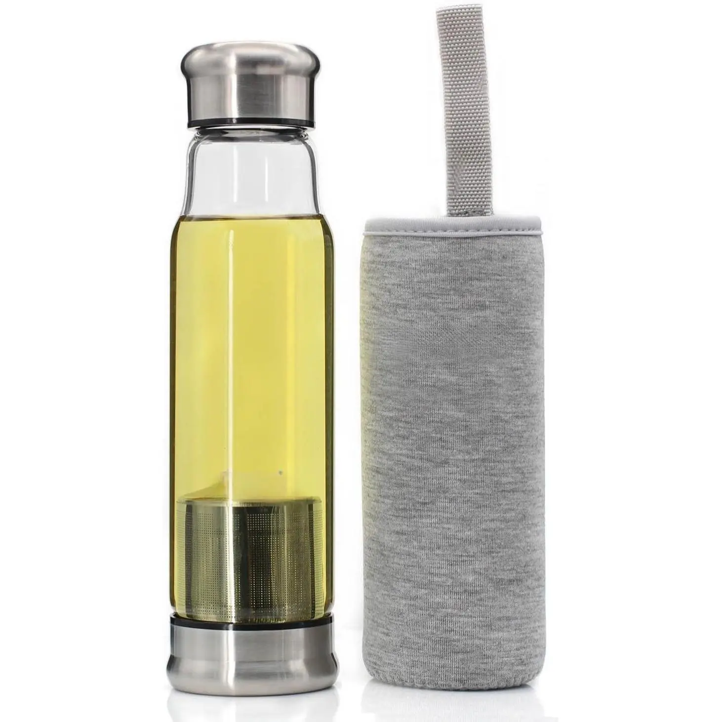 18.5 Ounce Top Level Quality Stylish Environmental Borosilicate Glass Water Bottle With Nylon Sleeve Tea Infuser Bottle Eco-Friendly Ideal Gift summerwins Lid Bottled