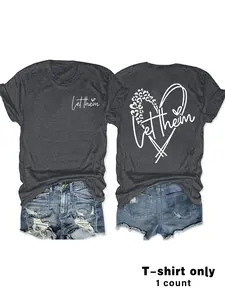 Women's Summer Casual Fashion Vintage Floral Print Round Neck Short Sleeve T-Shirt, Comfortable Breathable Fitted Top Heart S-Xxl