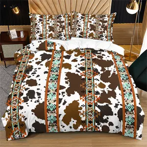 Bohemian Cow Print Bedding Set, Boho Bed Set, Soft Comfortable Sheets & Pillowcases, Perfect for Bedroom Decor, Includes Fitted Sheet & Pillowcase(s)