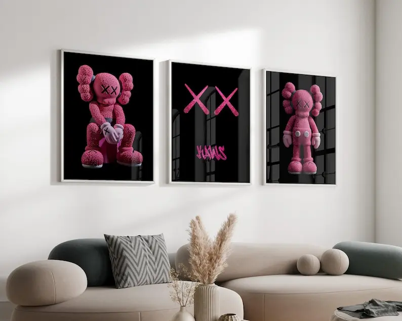 Pink Diamond Hypebeast Figure Poster, Set of 3,Hypebeast Figure,kaws graffiti,Printable Minimalist Hypebeast Decor