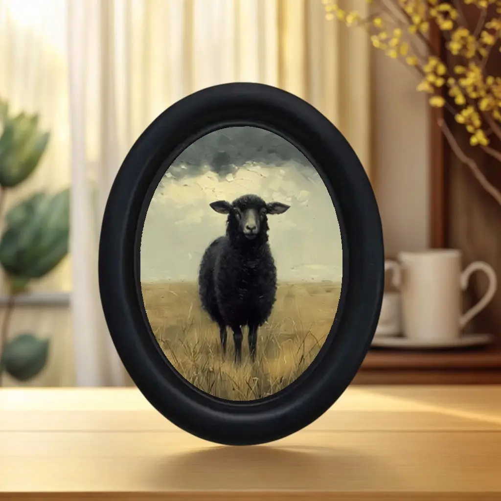 Vintage Dark Healing Sheep Oval Photo Frame Decor, Framed Decor, Picture Frame, Retro Farm Style Wall Art for Bedroom Living Room, Halloween Christmas Thanksgiving Home Office Photo Decorations, Vintage Picture Frames