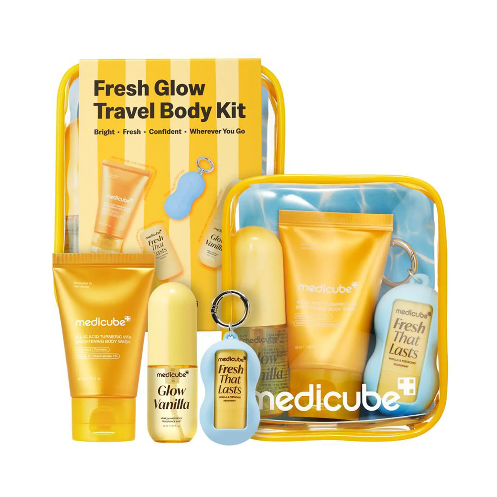 [medicube] Fresh Glow Body Kit | Travel-Ready Hair & Body Set | Mini body wash, deodorant and hair & body fragrance mist for fresh glow body. Kojic Acid for Brightening[