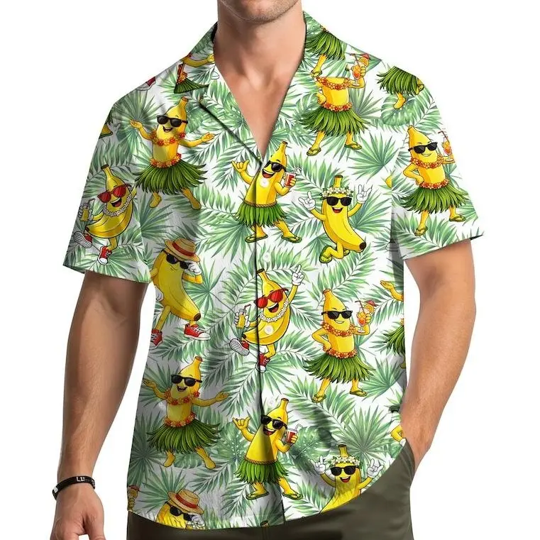 Funny Banana Hawaiian Shirt Unisex, Dancing Banana Aloha Shirt, Tropical Hula Party Shirt, Summer Beach Vacation Button Up Top #Hawaiianshirt