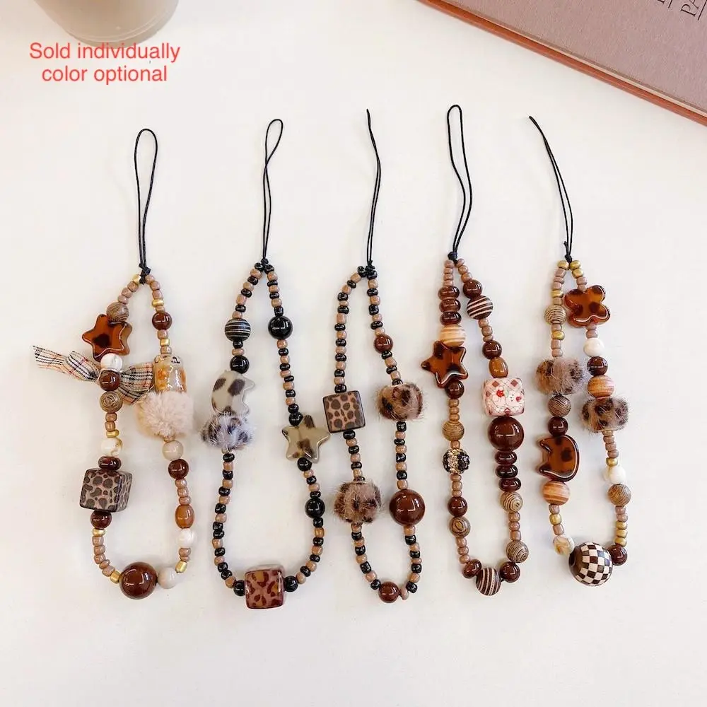 Vintage Mobile Phone Leopard Pendant Chain Mobile Phone Chain Ccd Accessories Portable Camera Beaded Lanyard Polaroid Chain Phone Charms Phone Wrist Strap Phone Accessory