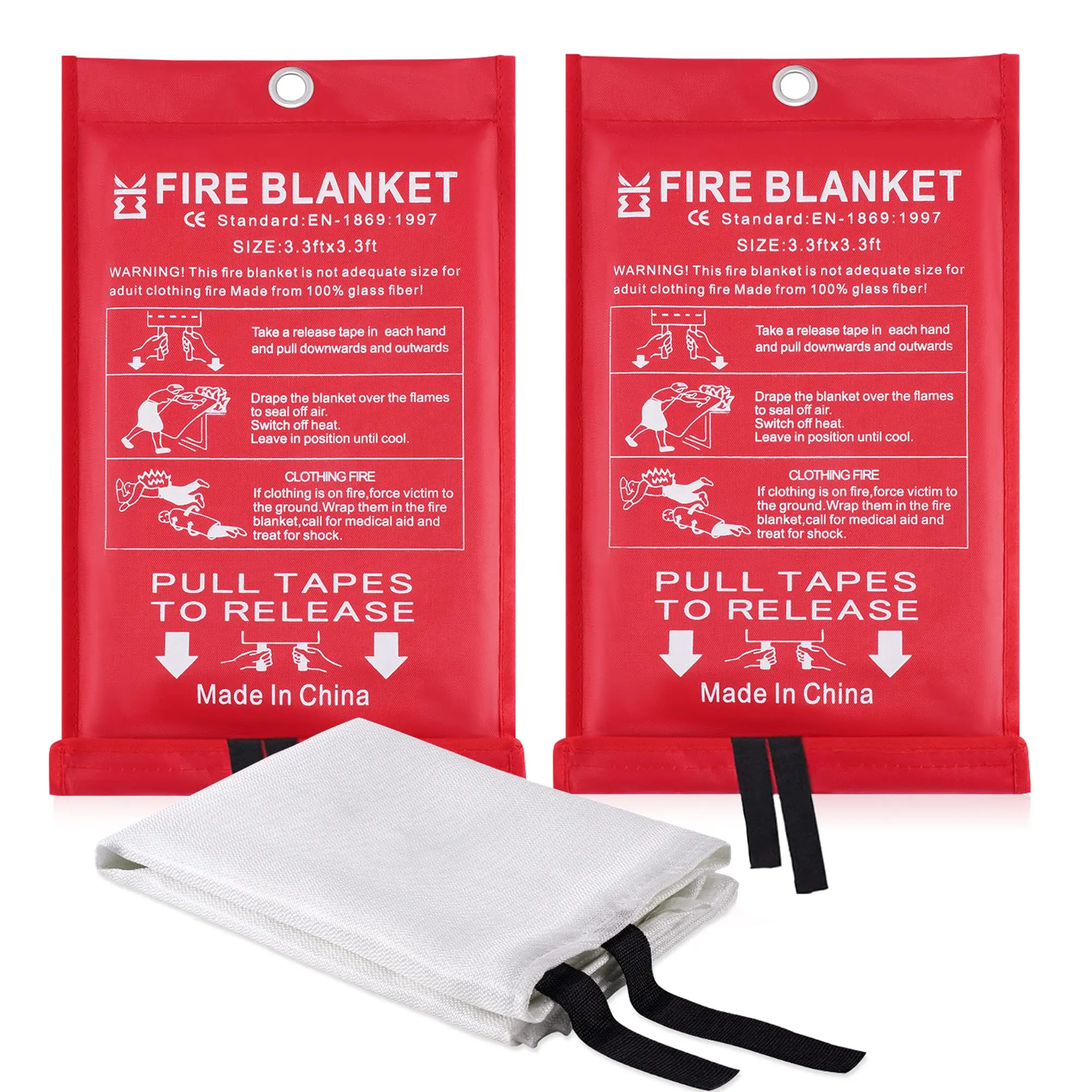 4-Pack Fiberglass Emergency Fire Blanket, 1076°F High Heat Resistant Flame Retardant Suppression Cover, Quick-Release Pull Tape Deployment, Mess-Free Fire Extinguisher Alternative for Commercial Kitchen, Garage & Industrial Safety