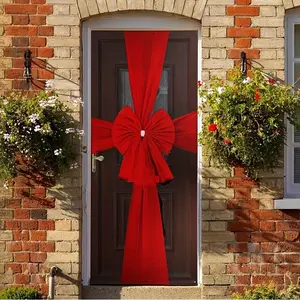 2D Door Flag, Large Polyester Christmas Bow Tie, Garland Ribbon, 31.5 Inch Holiday Front Door Decoration, Easy Hang Design, Home Party Decor